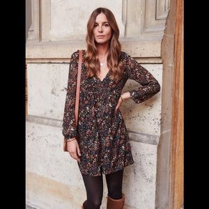 Sezane Black Floral Mini Dress NWOT